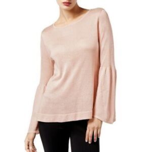 Calvin Klein Blush Pink Metallic Shimmer Bell Sleeve Sweater Sz M